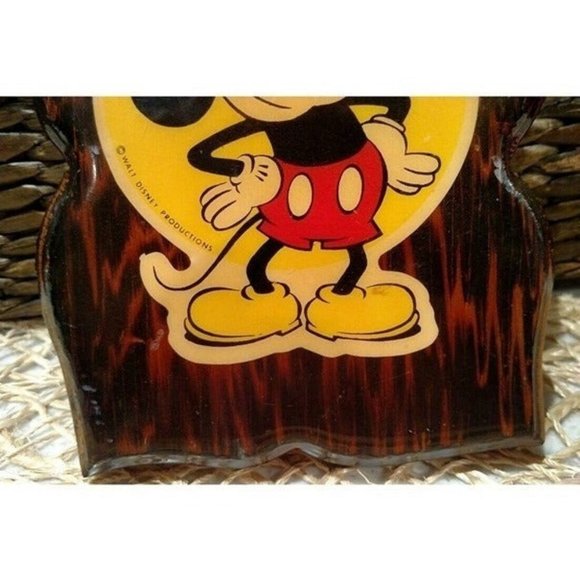 Vintage 1970's Mickey Mouse Sticker on Wood Plaque, EUC - Picture 3 of 6